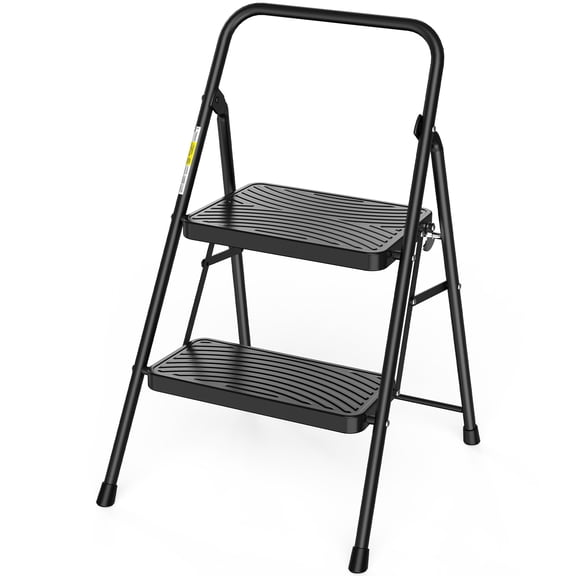 ASoopher 2 Step Stool, Folding Step Ladder with Anti-Slip Pedal, for Kitchen, Black
