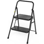 Jocauto 2 Step Ladder, Folding Step Stool for Adults with Wide Anti-Slip Pedal, Sturdy Portable 2 Step Stool, Lightweight, Black