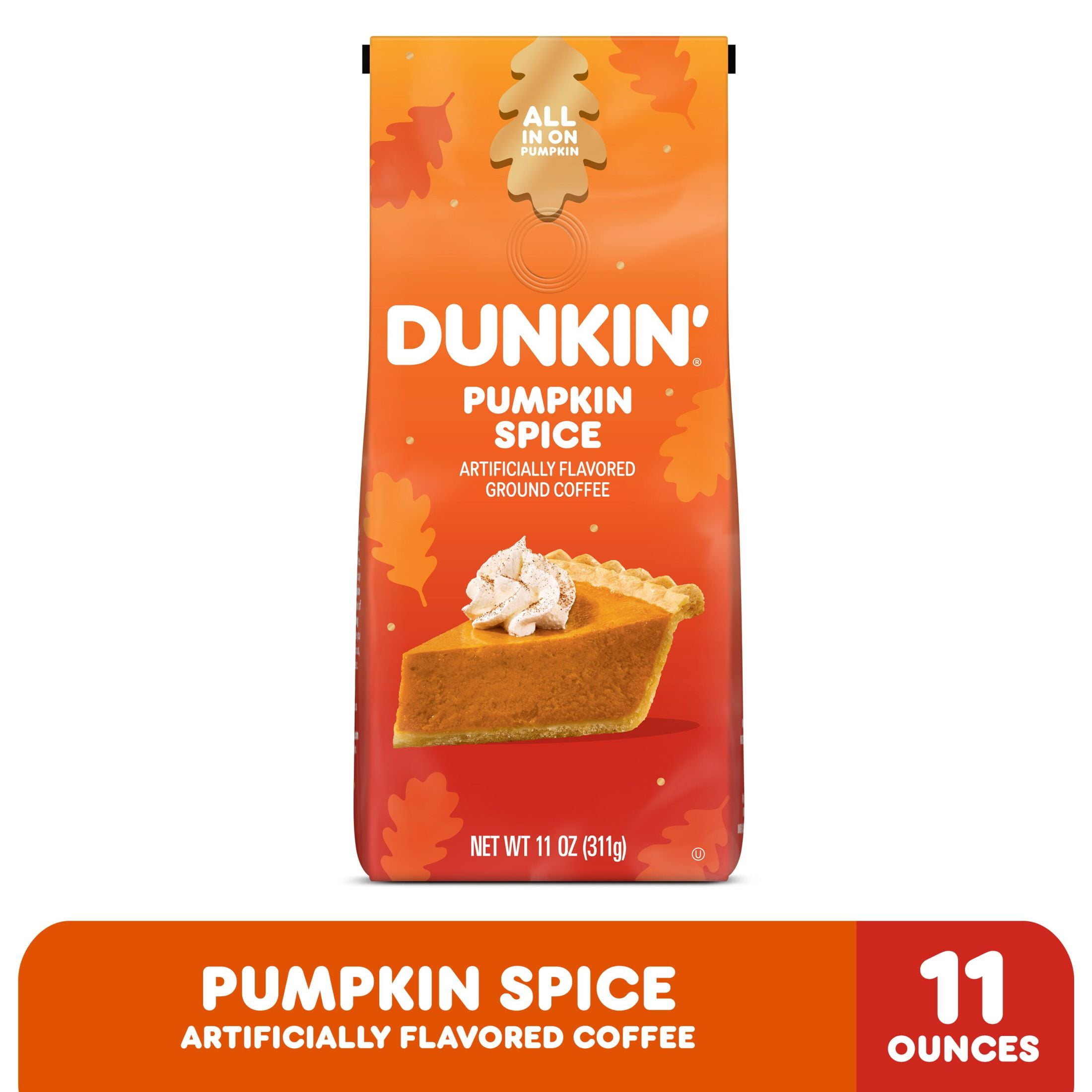 (2 pack) Dunkin’ Pumpkin Spice Artificially Flavored Ground Coffee, 11 oz Bag