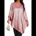 thumbnail image 3 of Blusa Holgada con Cuello Redondo y Mangas de Puntos, Dobladillo Irregular, Talla Grande 2025 para Mujer Brillantina 5XL, 3 of 8