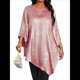 thumbnail image 3 of Blusa Holgada con Cuello Redondo y Mangas de Puntos, Dobladillo Irregular, Talla Grande 2025 para Mujer Brillantina 5XL, 3 of 8