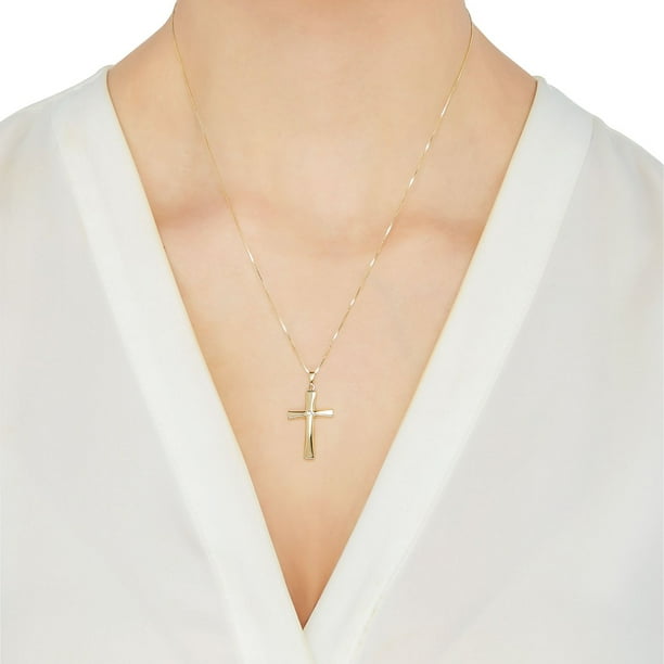 Cross & 0.01 CT.T.W. Diamond Accent Pendant Necklace in 14K