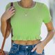 thumbnail image 4 of Mujer Crop Top Manga Corta Cuello Redondo Slim Fit Casual Cómoda Camiseta De Verano Para Uso Diario Verde Claro L, 4 of 6