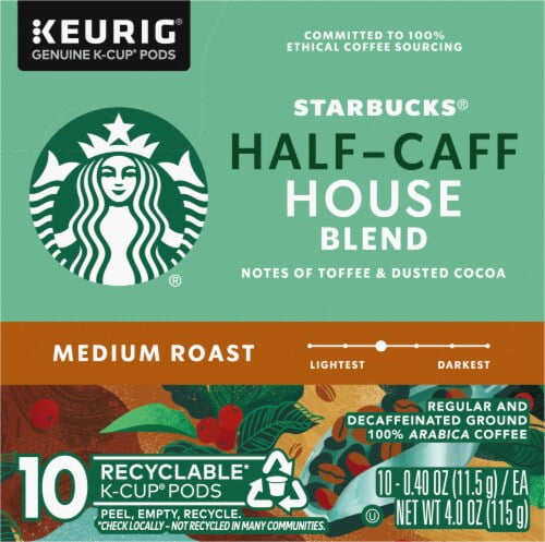 2X - Starbucks Half-Caff House Blend Medium Roast K-Cup Coffee Pods 10 ct
