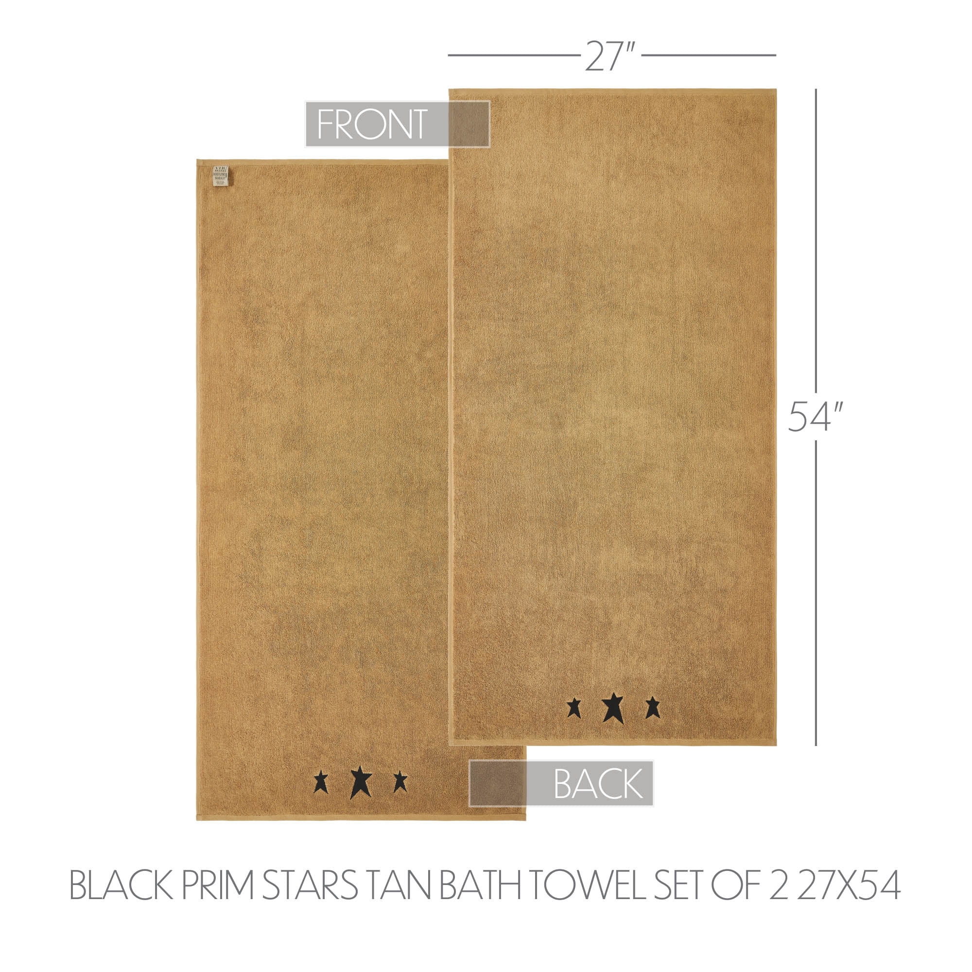 VHC Brands Black Prim Stars Tan Bath Towel Set of 2 27x54