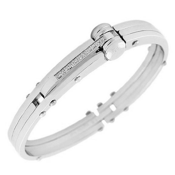 Stainless Steel Silver-Tone Men's Handcuff Bracelet