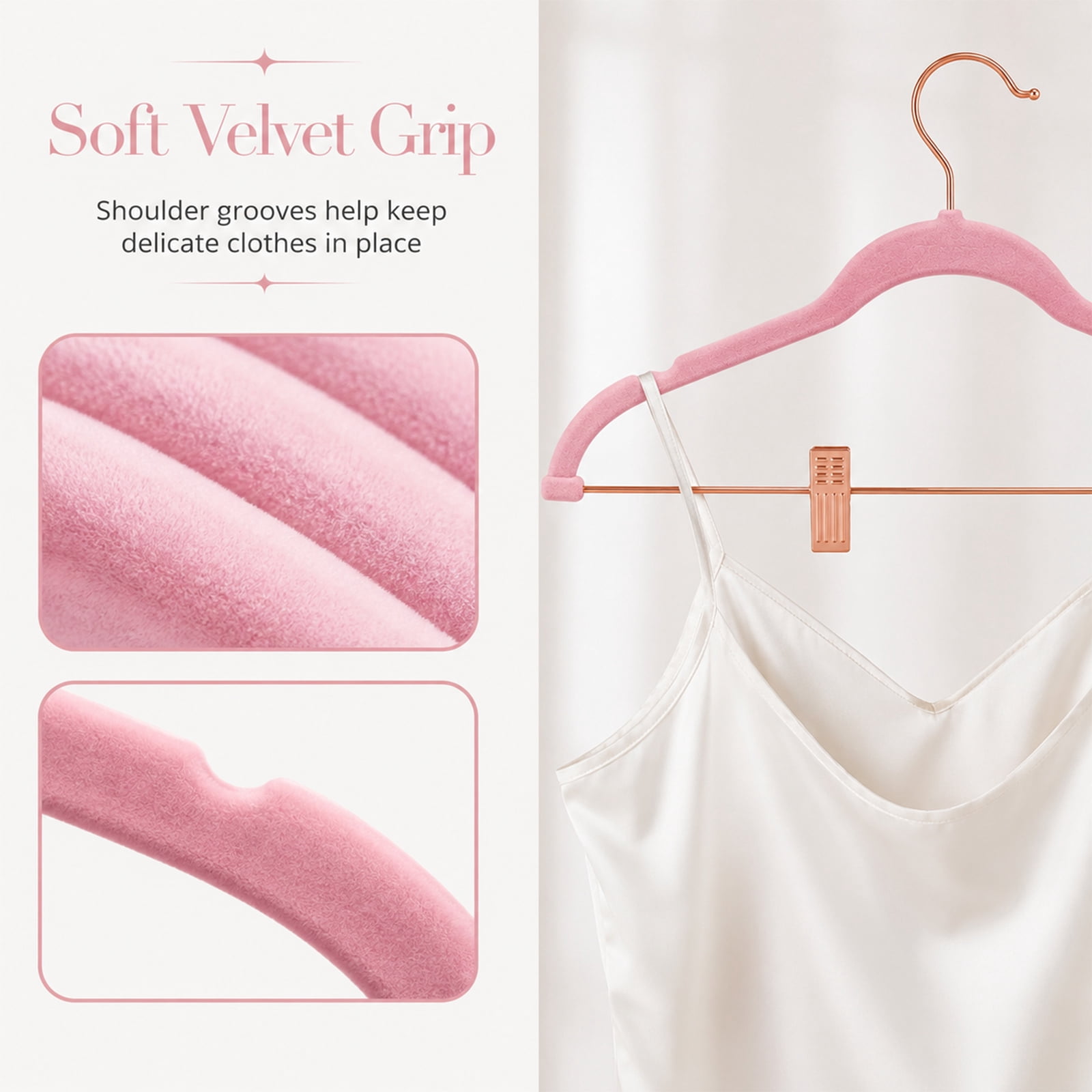 ACSTEP 24 Pack Velvet Pants Hangers with Adjustable Clips, Non-Slip Slim Skirt Hangers for Pants, Jeans, Dresses & Closet Organization, Pink