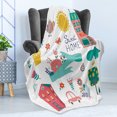thumbnail image 4 of Saying Soft Flannel Fleece Throw Blanket, Composition of Cartoon Elements Flowers Animals Apartments Car Tree, Cozy Plush for Indoor and Outdoor Use, 60" x 80", Multicolor, by Ambesonne, 4 of 5