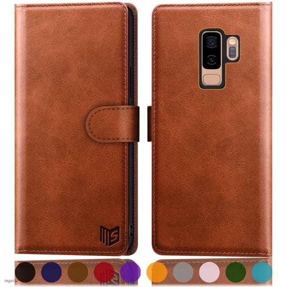 SUANPOT For Samsung Galaxy S9 Plus Wallet Case with RFID Blocking Credit Card Holder,Light Brown