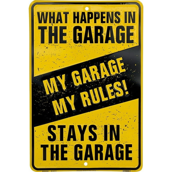 What Happens In The Garage Tin Sign - 8x12
