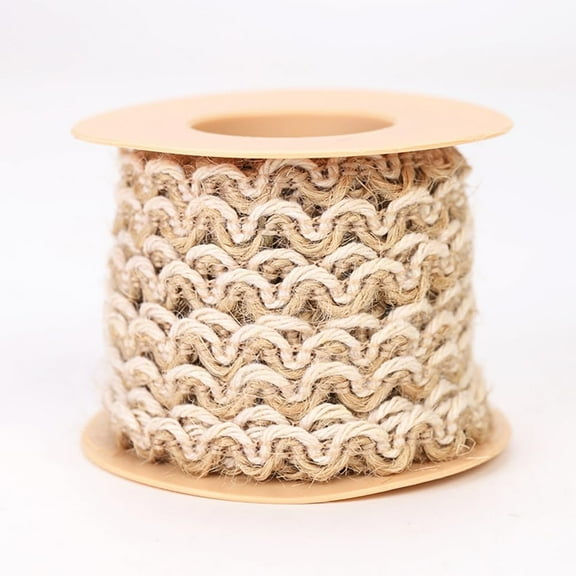 5MM Ric Rac Burlap Ribbon Wired Jute Ribbon Rustic Lace Fabric Boho Rick Rack Wave Sewing Ribbons Wired with Spool for Sewing Making Embellishment Christmas Wrapping DIY Craft Supply