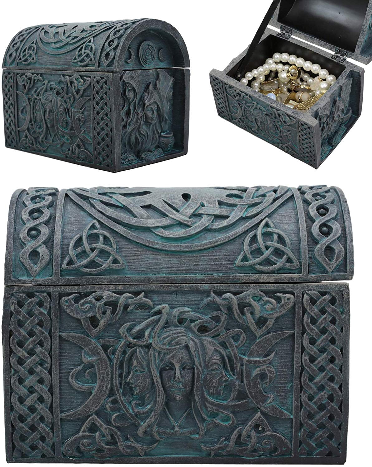 Ebros Celtic Triple Goddess Mother Maiden Crone Decorative Jewelry Box 4.75"W