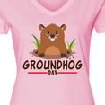 thumbnail image 4 of Inktastic Groundhog Day with Cute Groundhog Illustration Women's V-Neck T-Shirt, 4 of 5