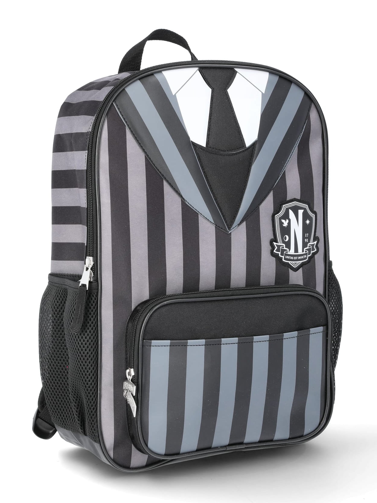 Wednesday Girls' 17" Nevermore Uniform Graphic Backpack, Black/White Stripes