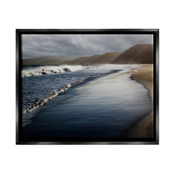 Beach Foam Rolling Waves Coastal Photograph Jet Black Framed Art Print Wall Art