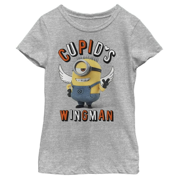 Girl's Despicable Me Minions Cupid's Wingman Valentine's  Graphic Tee Athletic Heather X Large
