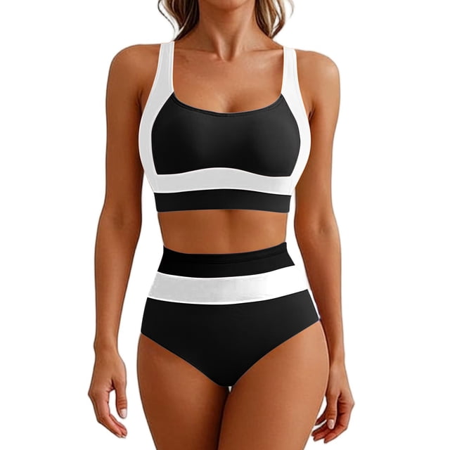 Plus Size Bikini Top V-Neck Ruffled Tunic with Ring Straps Push-Up Padded Swimsuit, Plus Size Bikini Sets