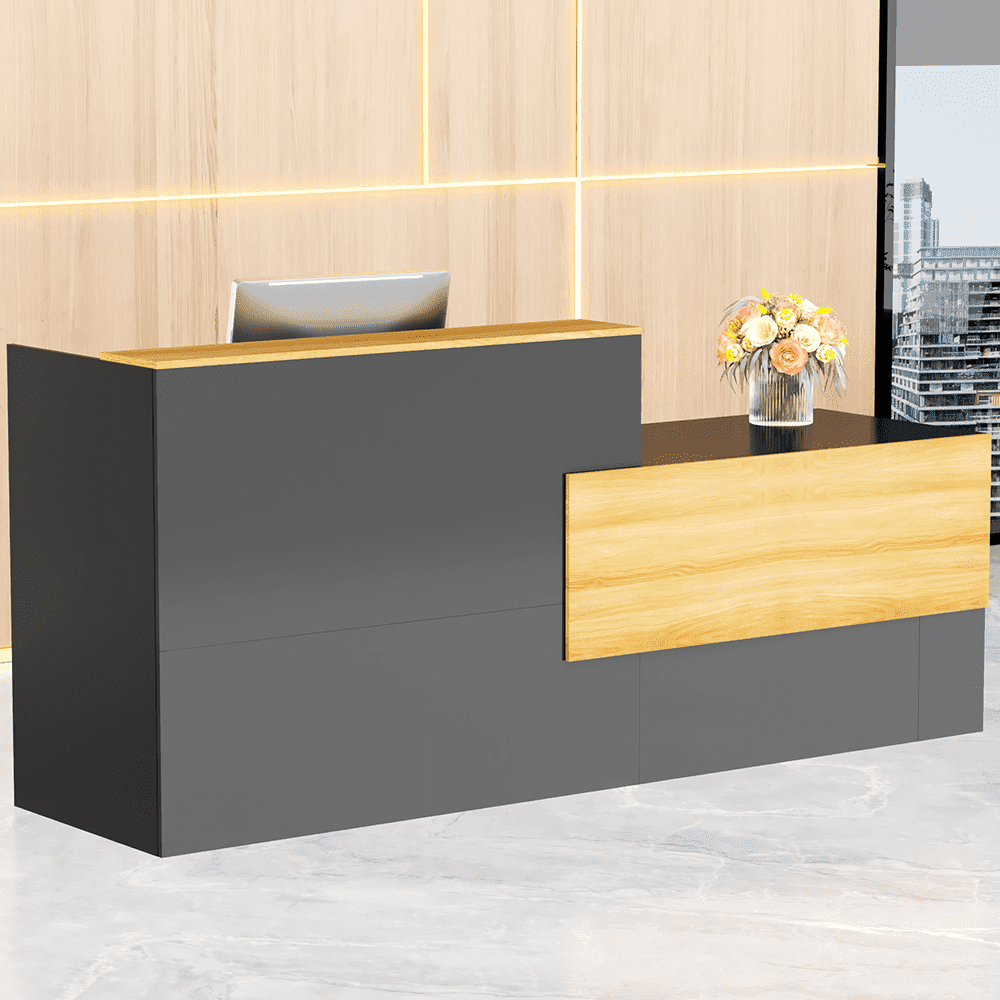 QUNTTINA Reception Desk with Counter, Modern Front Desk Reception Room Table, 85.8 inch Retail Counter for Lobby, Beauty Salon, Home Office Desk, Black