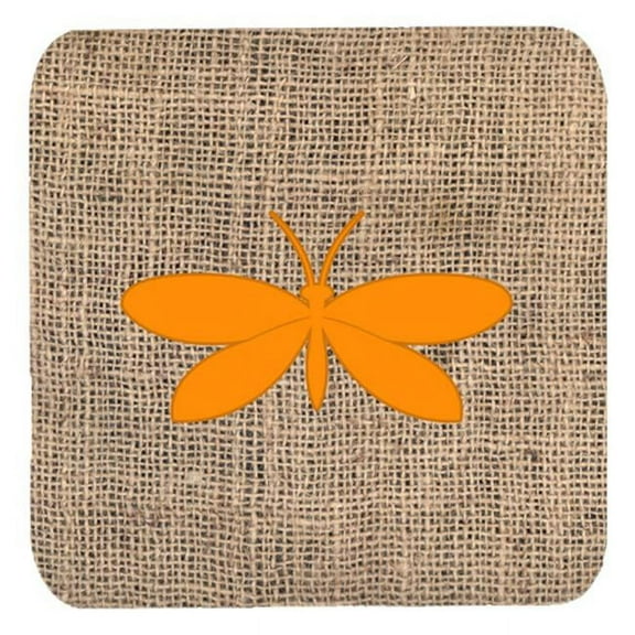 Moth Burlap And Orange Foam Coasters - Set 4, 3.5 x 3.5 In.
