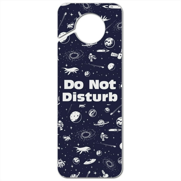 Space Pattern with Stars Planets Aliens Astronauts Spaceships Dogs Plastic Door Knob Hanger Sign