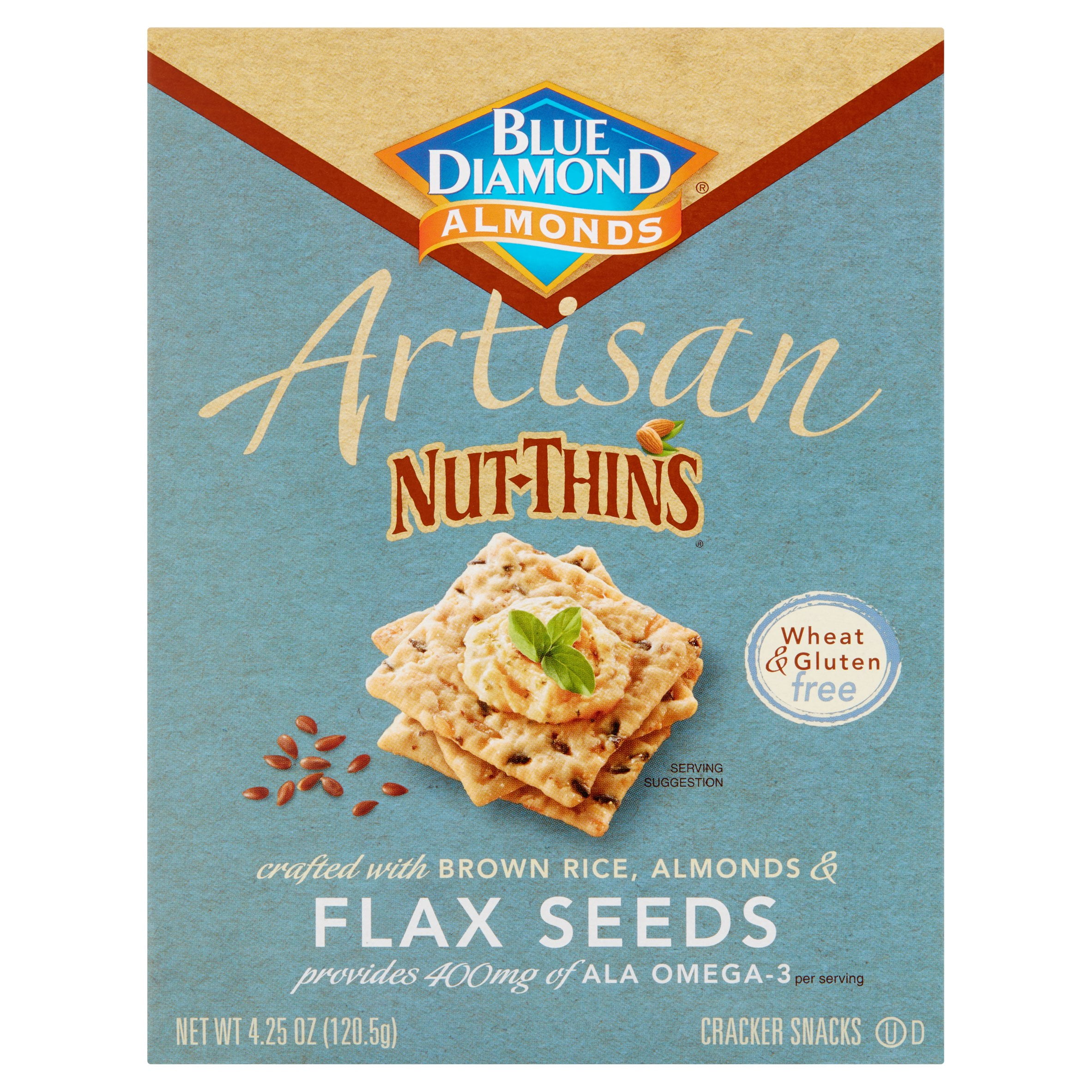 Blue Diamond Almonds Artisan Nut-Thins Flax Seeds Cracker Snacks, 4.25 oz, 12 pack