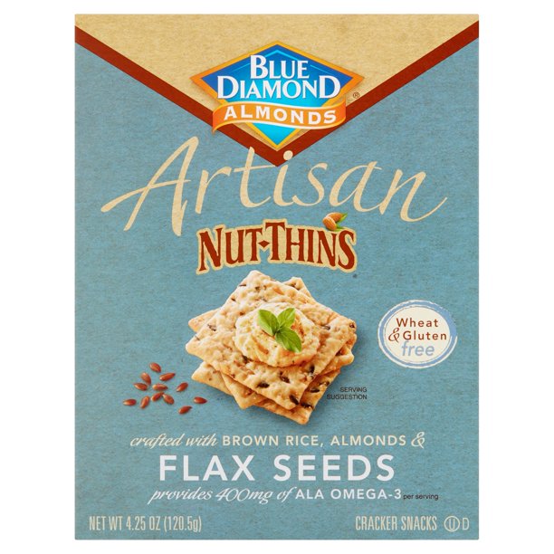Blue Diamond Almonds Artisan NutThins Flax Seeds Cracker Snacks, 4.25