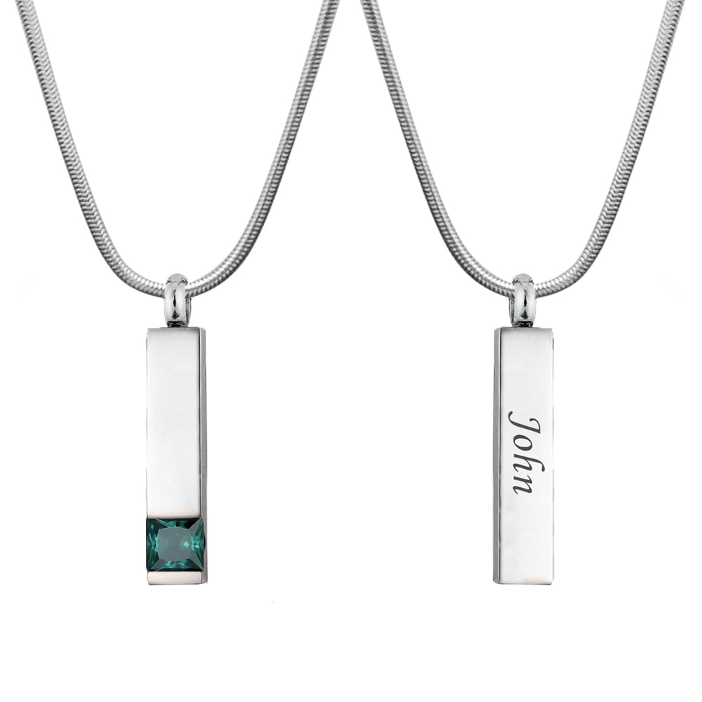 Anavia Personalized Birthstone Bar Cremation Jewelry Pendant Keepsake Memorial Urn Necklace for Human Ashes Container Free Engraving Funnel Kit and Velvet Box Ship Next Day! [December - Turquoise]
