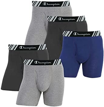 Champion Men's Boxer Briefs All Day Comfort No Ride Up Double Dry X-Temp 5 Pack (Black - Navy - Grey, Large)