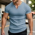 thumbnail image 2 of Men's Slim Fit V-Neck T Shirt Short Sleeve Casual Summer Tee Stretchy Comfortable Athletic Muscle Shirt for Daily Wear, 2 of 9