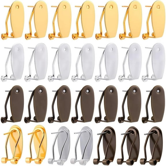 1 Box 30Pcs Earring Post Clips Fingernail Earring Posts Bulk French Gold Silver Brass Stud Earring Blank with Flat Pad Post Findings for Jewelry Making Supplies DIY Diamond Resin Earrings for diy