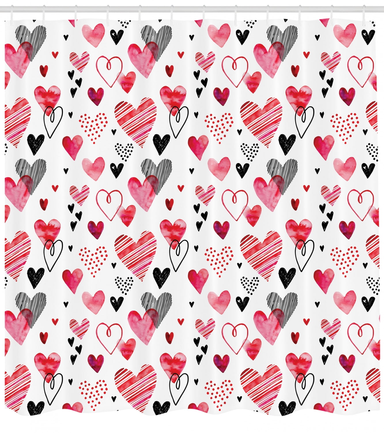 Shower Curtain Rainbow Color Heart Shapes Valentine's Day Design Bath Curtains