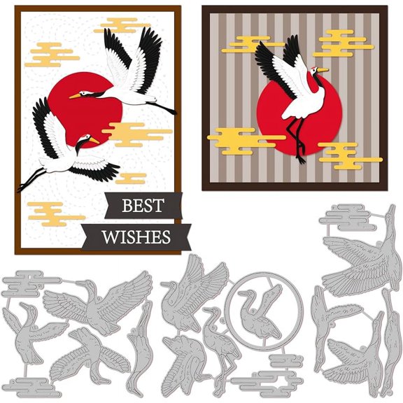 3Set 17Pcs Layered Red-Crowned Cranes Cutting Dies for DIY Scrapbooking Metal Layering Cranes Die Cuts Embossing Stencils Template for Paper Card Making Decoration Album Craft Decor