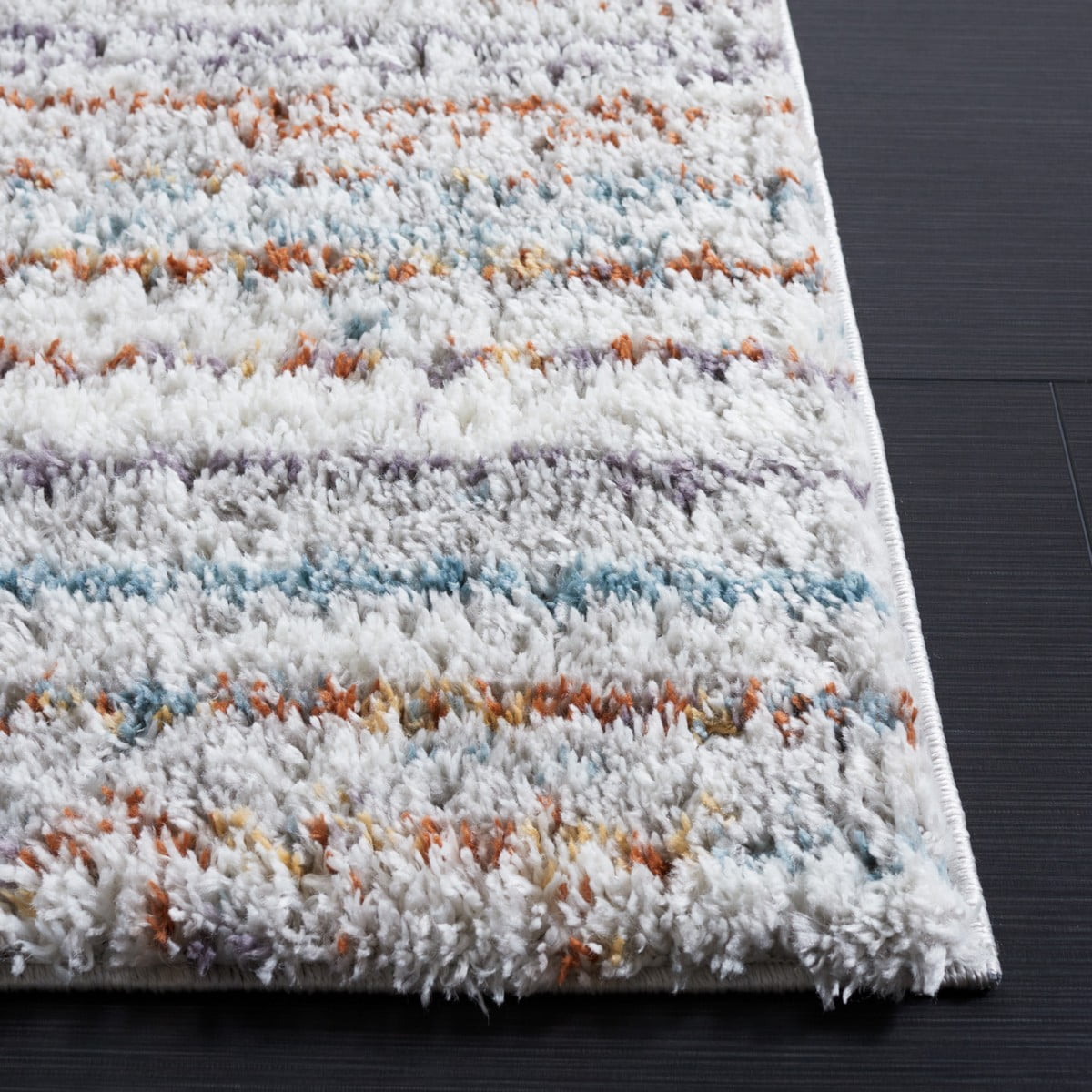 SAFAVIEH Berber Dayna Abstract Shag Area Rug, 4'5" x 6'5", Blue Rust/Ivory