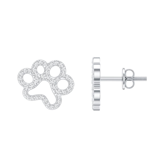 Rosec Jewels Cute Paw Stud Earrings with Certified Moissanite for Women - D Color VS1 Clarity, 925 Sterling Silver