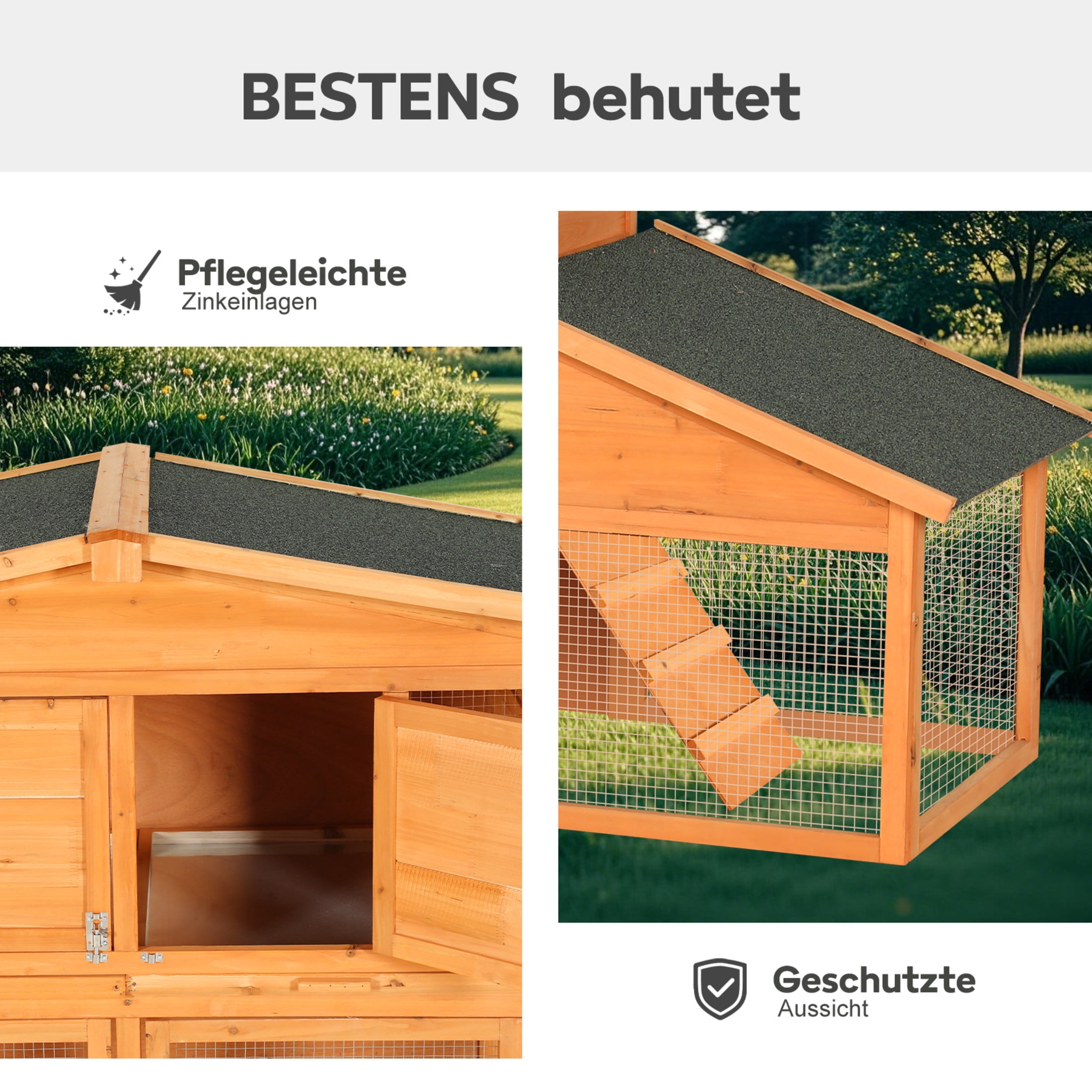 Noble House 91" Extra-Large Fir Wood Rabbit House, Outdoor Chicken Coop Hutch with Cleaning Tray, Natural