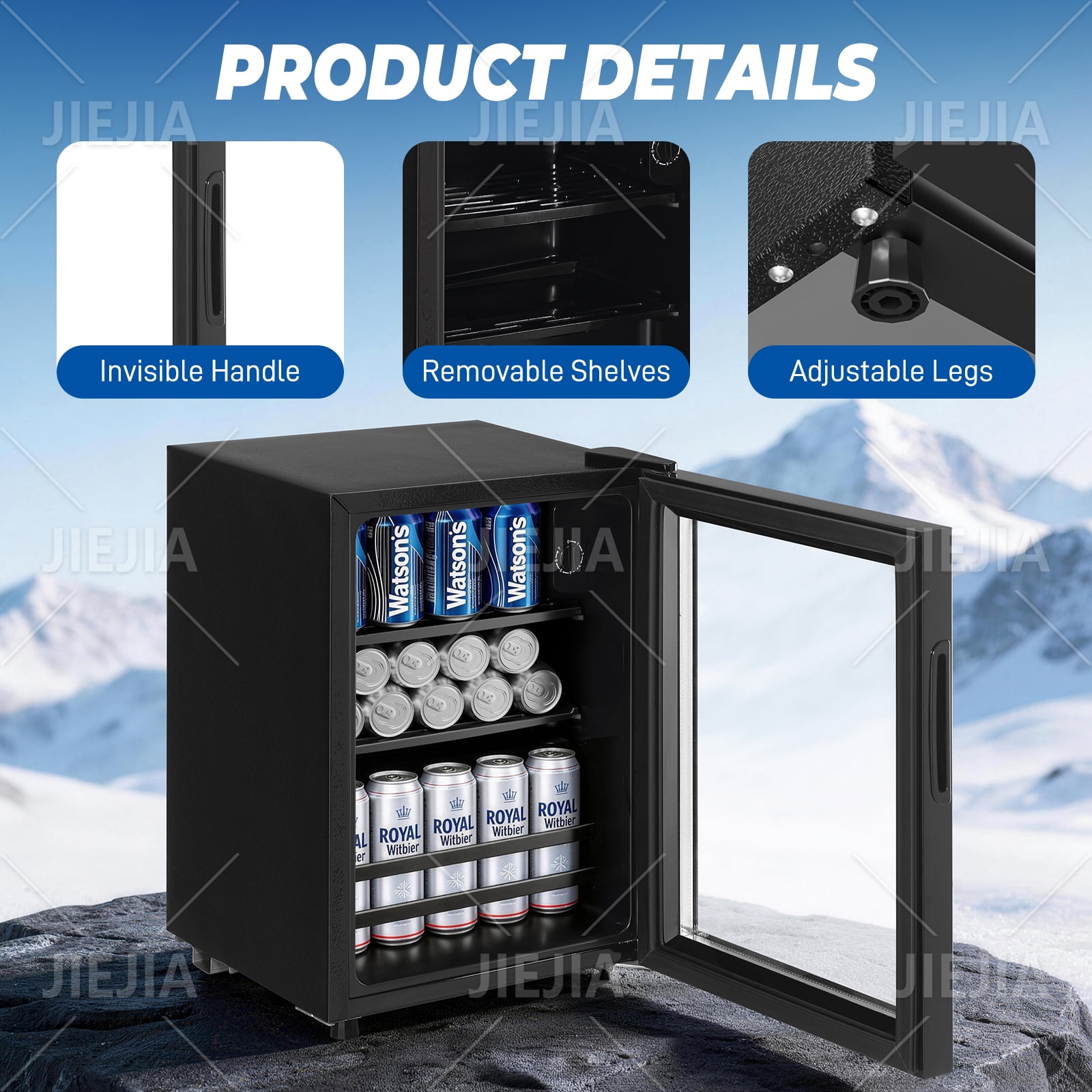 JIEJIA 50 Can Mini Fridge and 1.4 Cu.ft Beverage Cooler Refrigerator with Glass Door for Home, Office