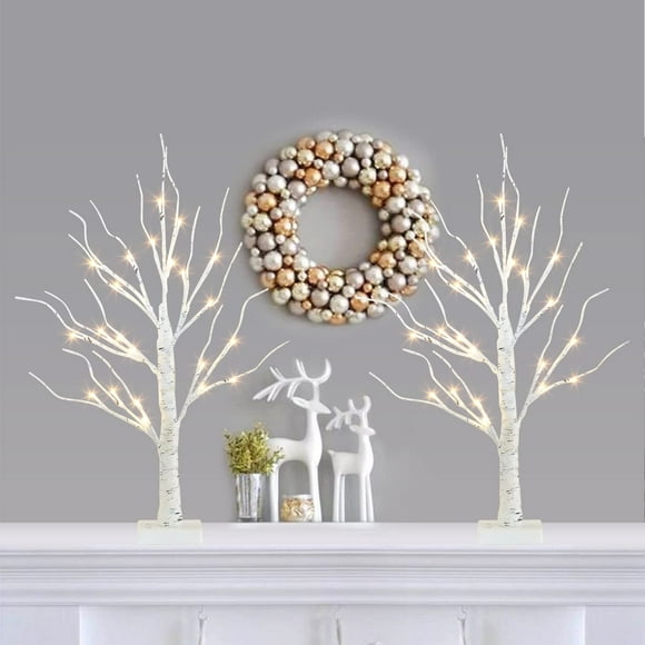 Decoraciones navideñas PABIPABI, árbol de abedul iluminado de 2 pies, paquete de 2 pies