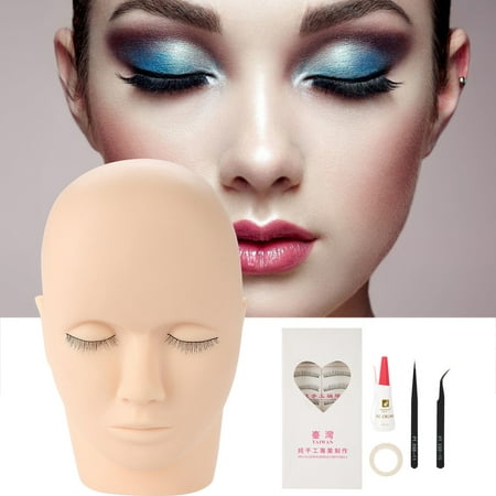 Dilwe Eyelash Extensions Kit, Mannequin Training Flat Head Make Up Eye Lashes Practice Eyelash Extensions