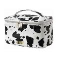 thumbnail image 1 of Waterproof PU Leather Cosmetic Bag, Portable Makeup Bag, Travel Cosmetic Case, Cow Pattern Storage Bag, 1 of 5