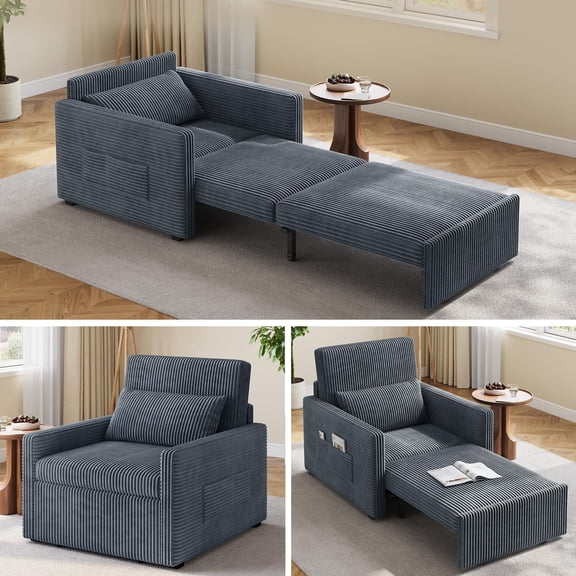 Zocalo Sofá Cama Plegable 3 en 1 de Peluche Largo con Reposabrazos, Bolsillos Laterales y Respaldo, Sofá Individual para Sala, Dormitorio y Espacios Pequeños