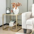 thumbnail image 2 of Costway 22" 2-Tier Sofa Side Table Square Metal Frame for Living Room Bedroom Bronze, 2 of 10