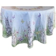thumbnail image 4 of Newbridge Easter Bunny Meadow Fabric Bordered Tablecloth - Blue Gingham Bunny Rabbit Wrinkle and Stain Resistant Checkered Fabric Spring Tablecloth, 70” Round, 4 of 9