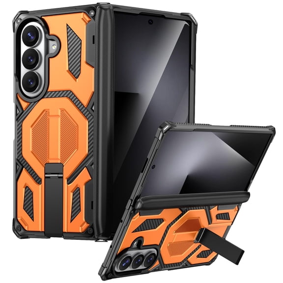 ELEHOLD Heavy Duty Rugged Magnetic Case For Samsung Galaxy Z Fold8 Ultra, Foldable Kickstand Shockproof Hinge Protection Cover Wireless Charging Compatible,Orange