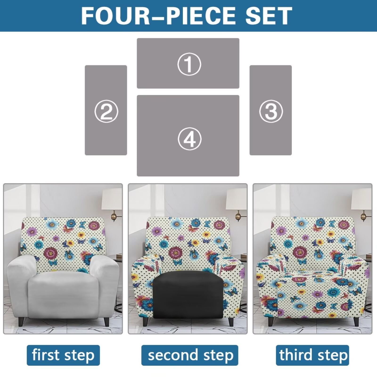 Yuyamidu Boho Reclining Chair Covers 4 Pieces Mandala Flower Recliner Covers That Stay in Place Easy to Install Lazyboy Cover for Recliner Chair Gift for Housewarming