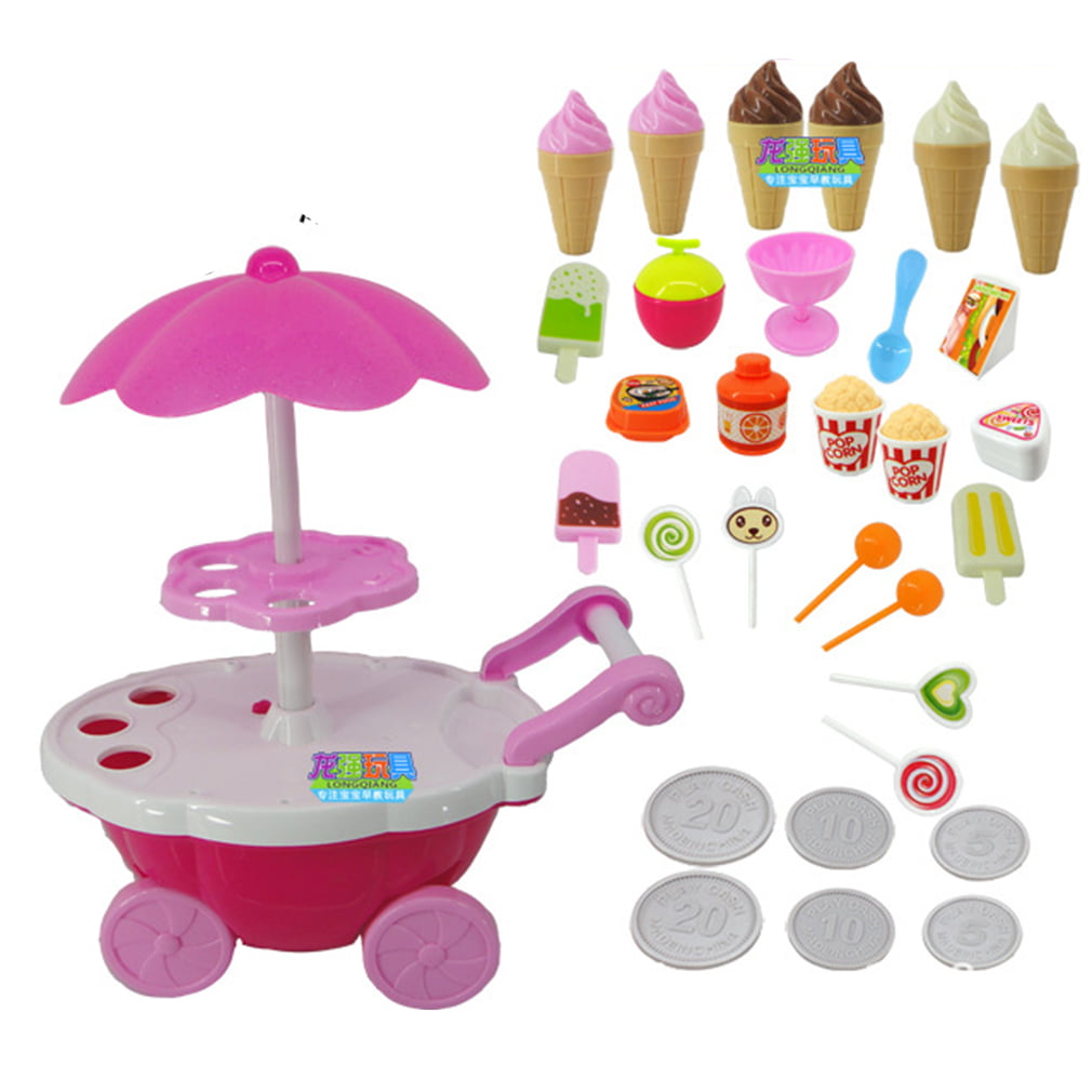 31 PCS Pretend Play Food Ice Cream Candy Cart Dessert and Cash 
