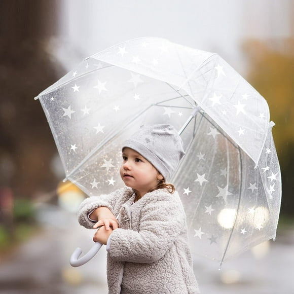 Kids Clear and Transparent Umbrella with an Easy Grip Handle, Dome Bubble Umbrella, Windproof for Kids Boys and Girls, Little Stars