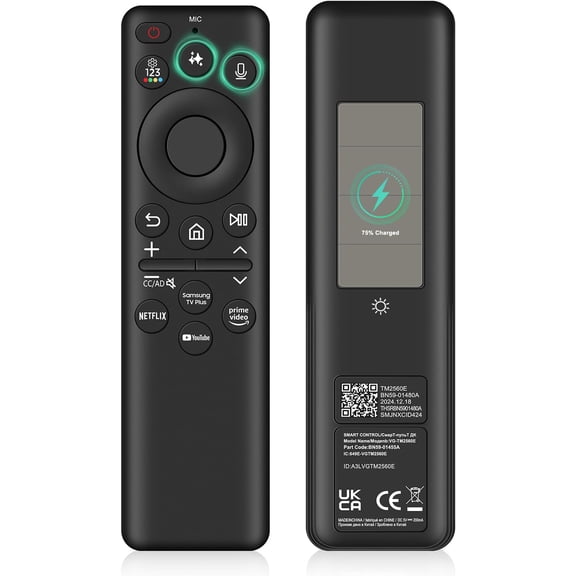 Solar-Powered Voice TV Remote Control for Samsung , Compatible with the Samsung Smart TV 2021-2025 QLED 4K 8K Frame Series, with USB-C Charging and 8 Application Shortcuts BN59-01480A