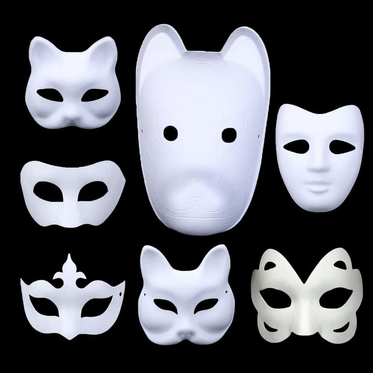 6pcs DIY White Paper Masks Paper Pulp Cat Molding Blank Masks for Painting