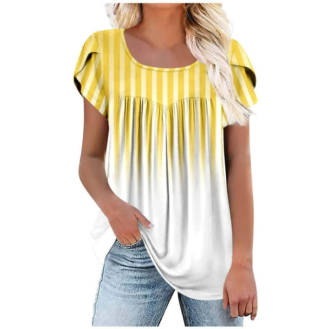 Birdeem Blouses pour Femmes T-Shirt Imprimé Plissé à Manches Courtes Haut Ample