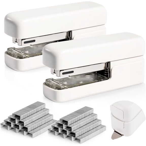 Stapler, Desktop Staplers with Integrated Staple Remover, 45 Sheet Capacity Office Stapler, 2 Pack, White